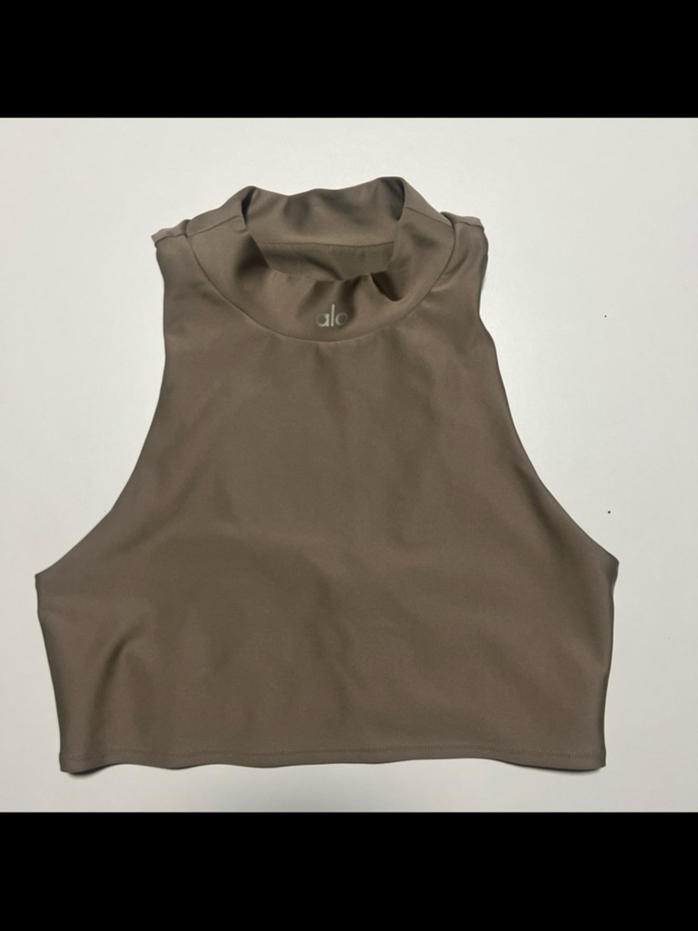 ALO Yoga High Neck Crop Tank Top in Taupe Brown
